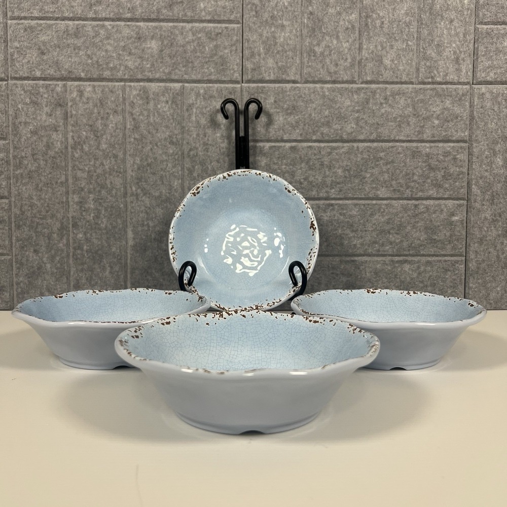 Tommy Bahama Rustic Crackle Bowl Set of 4 Melamine 7" Wide 2" Deep Blue